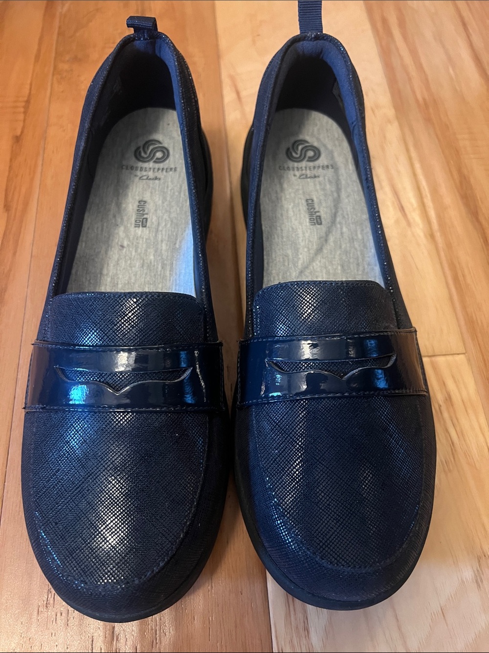 Cloudsteppers by Clarks Navy Textured Penny Loafers